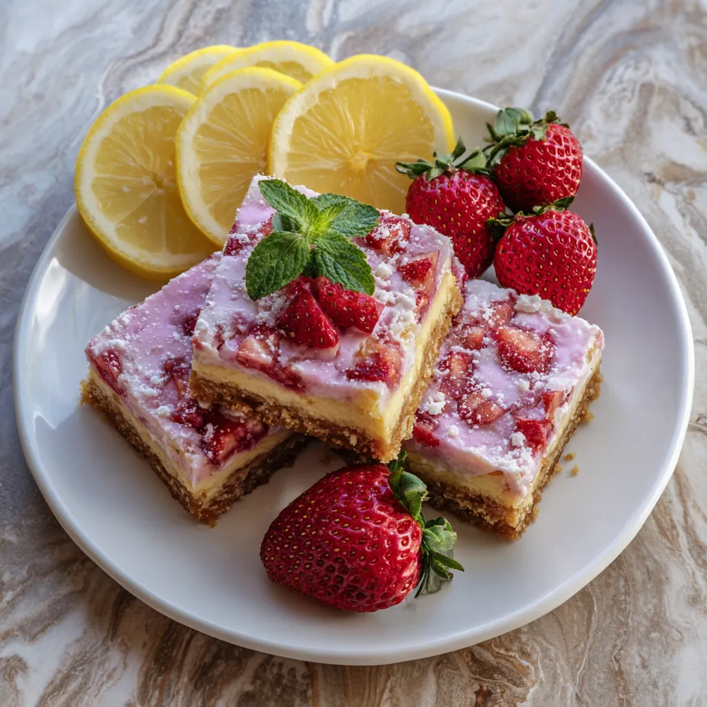 Strawberry Lemonade Bars - Easy Summer Dessert Recipe for 16 Servings 9 Strawberry Lemonade Bars