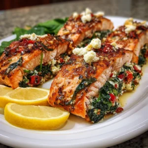 Baked Stuffed Salmon with Spinach