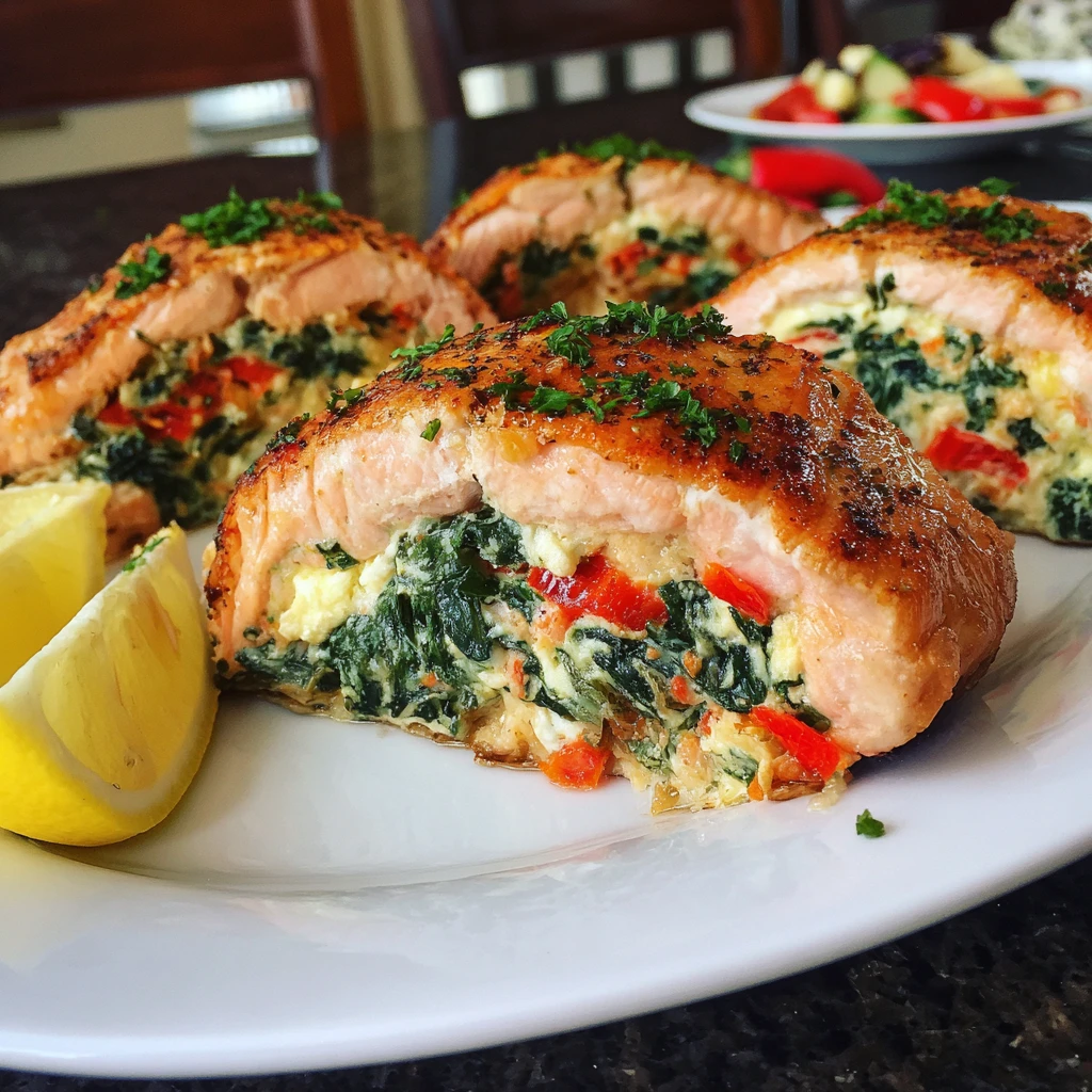 Baked Stuffed Salmon with Spinach