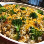 Cheesy Broccoli Beef and Rice Casserole