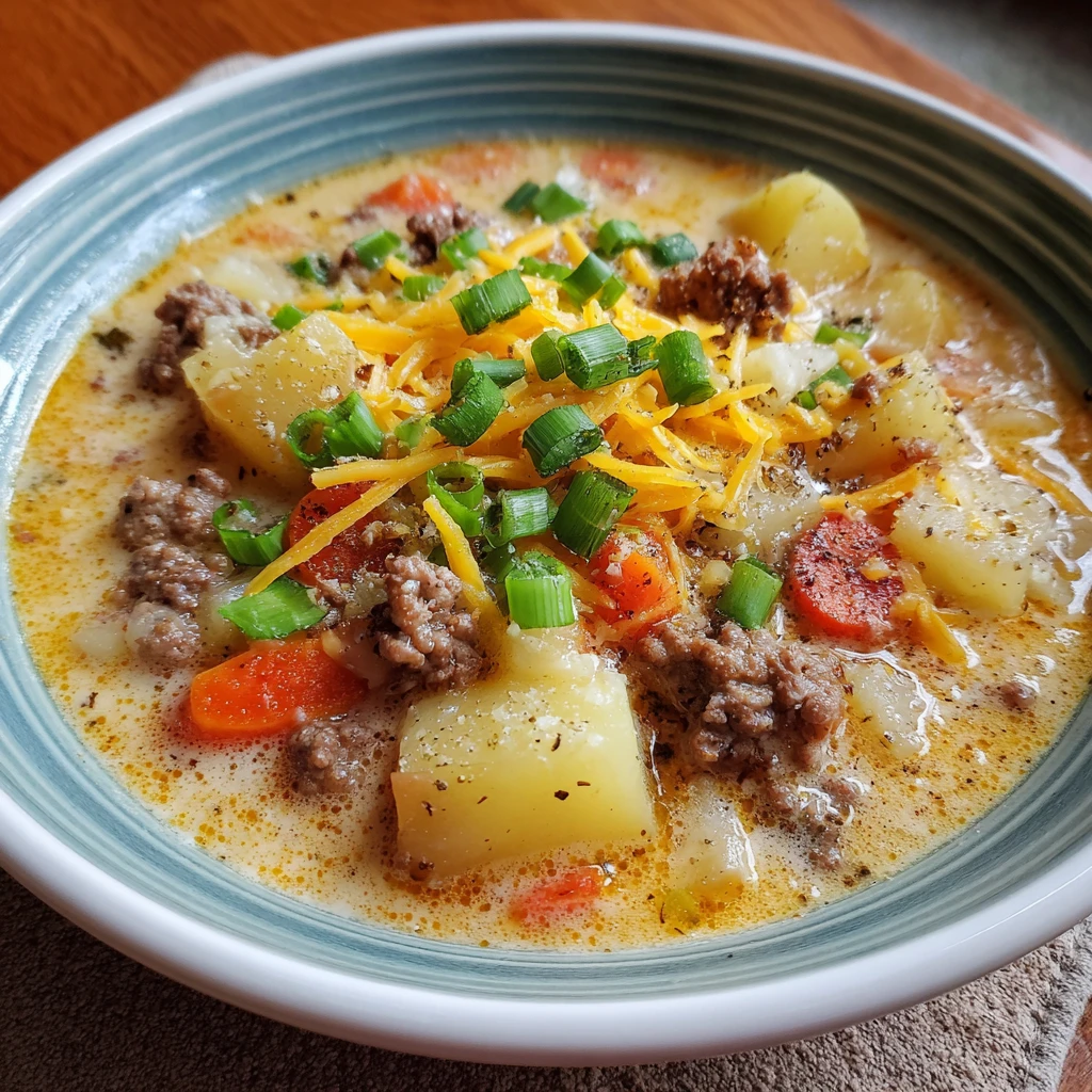 Cheesy Crock Pot Cheeseburger Soup
