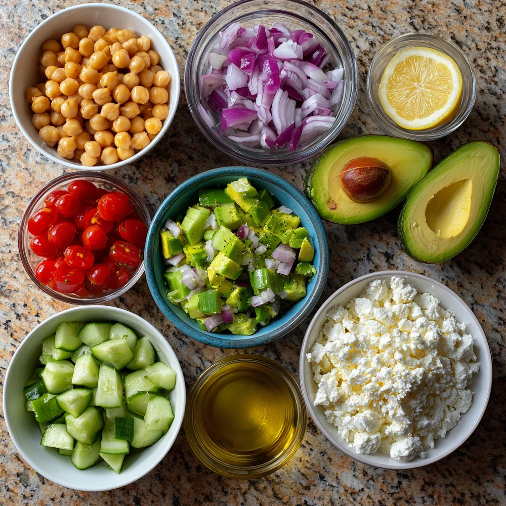 Chickpea Feta Avocado Salad