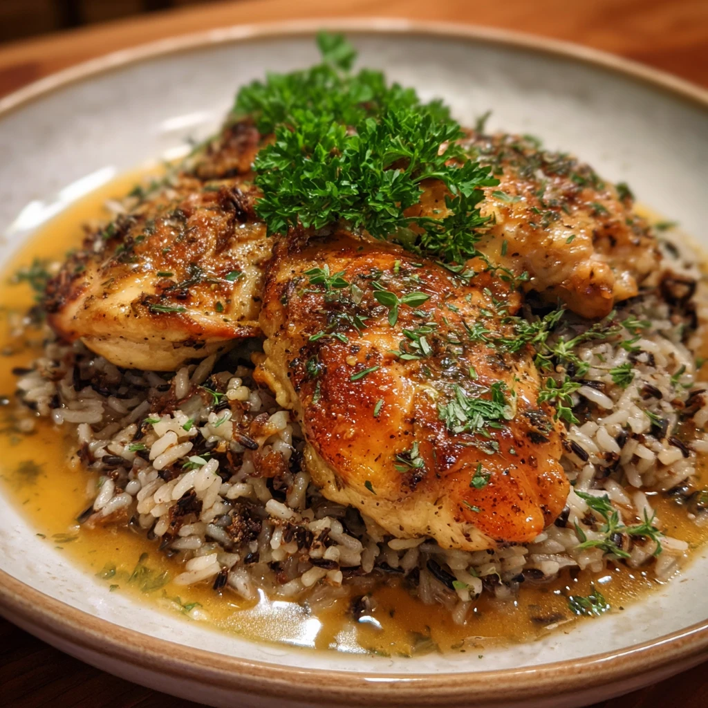 Crockpot Herb Butter Chicken and Wild Rice