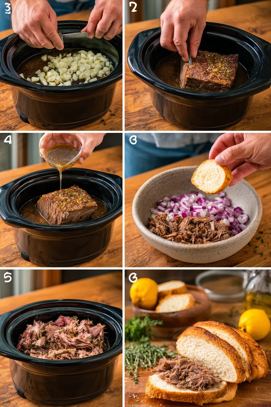 Slow Cooker French Dip Beef Sandwiches