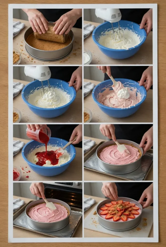 Strawberry Crunch Cheesecake: Easy Summer Dessert with Graham Crust 8 Strawberry Crunch Cheesecake