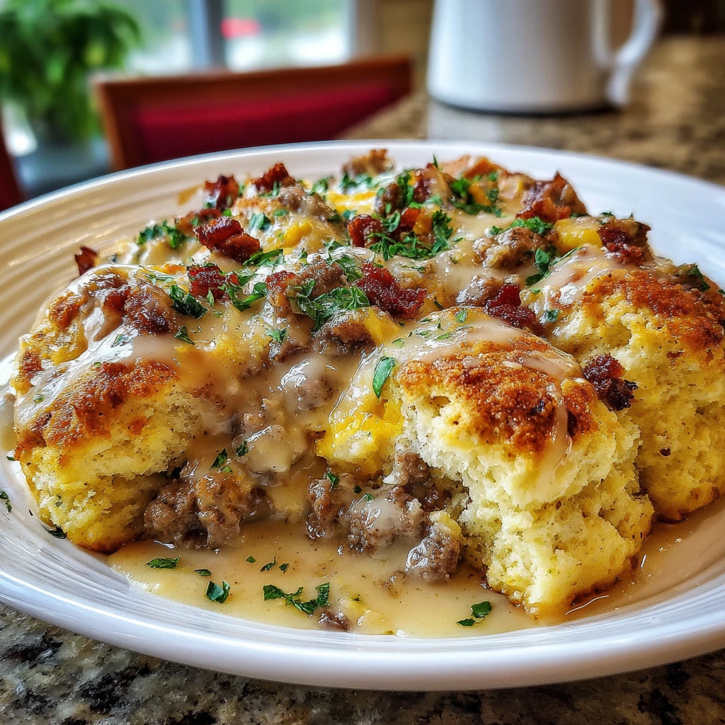 Biscuits and Gravy Breakfast Casserole