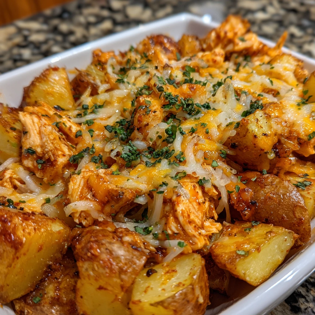 Buffalo Chicken Roasted Potato Bake Offers Crispy Cheesy Comfort for Meals 9 Buffalo Chicken Roasted Potato