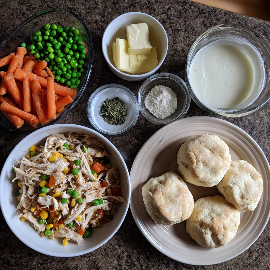 Chicken Pot Pie with Biscuits brings a quick, cozy dinner the family enjoys 7 Chicken Pot Pie with Biscuits