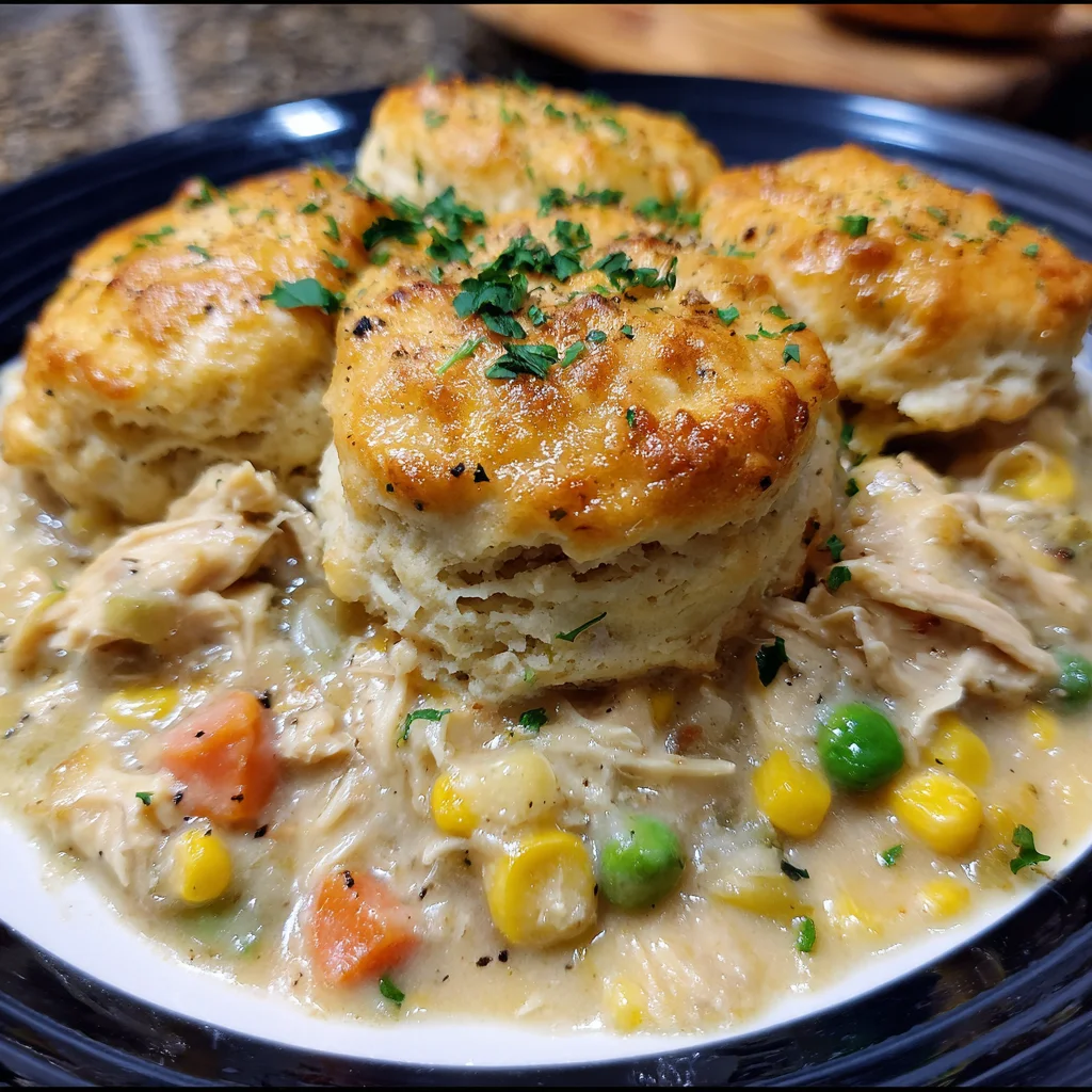 Chicken Pot Pie with Biscuits brings a quick, cozy dinner the family enjoys 9 Chicken Pot Pie with Biscuits