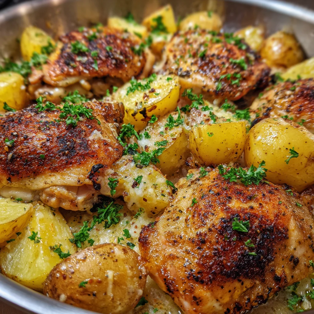 Garlic Parmesan Chicken and Potatoes provides a quick, tasty one‑pan dinner 9 Garlic Parmesan Chicken and Potatoes