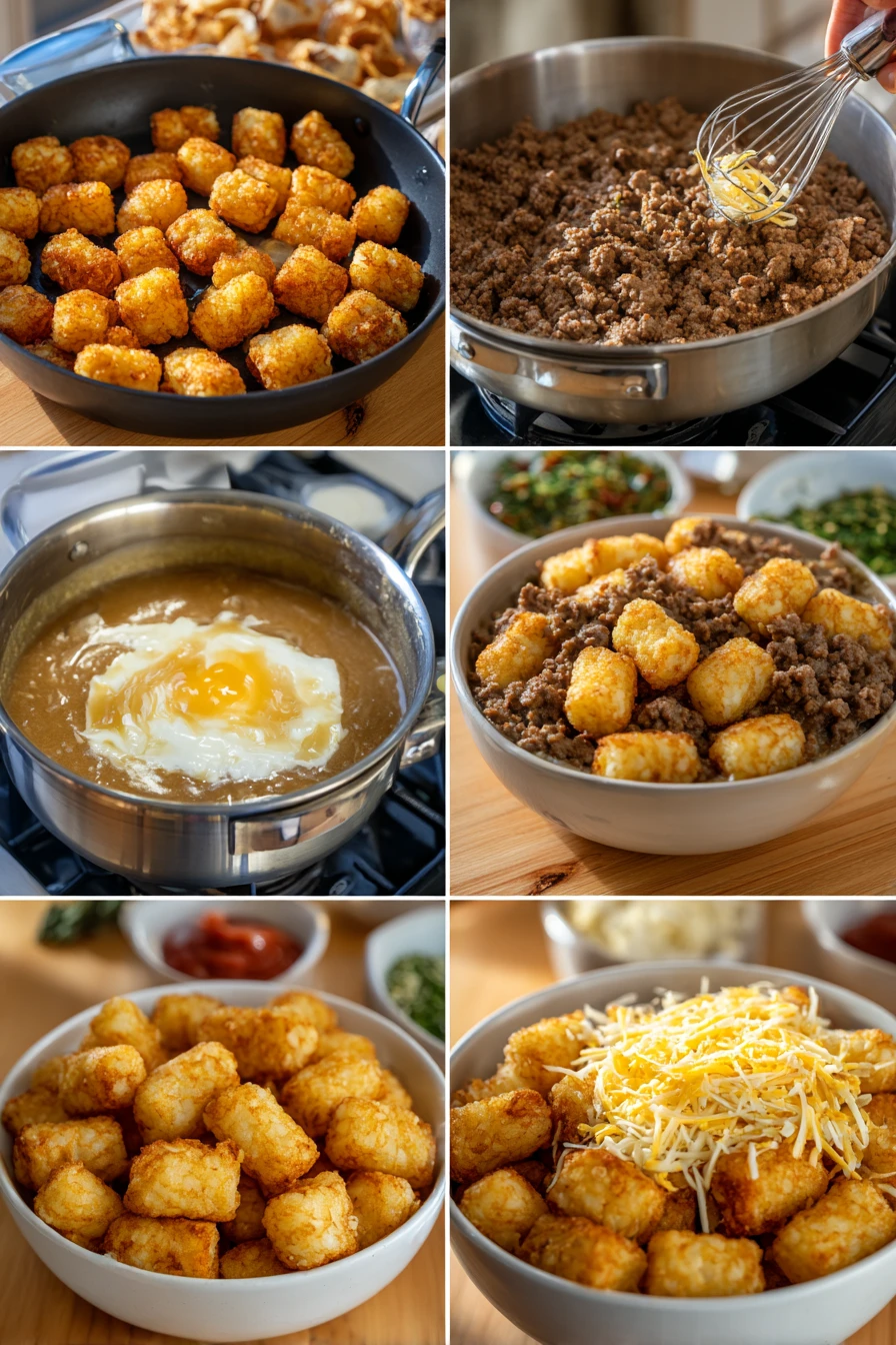 Tater Tot Breakfast Bowl with Gravy Easy 4 Servings Family Favorite 8 Tater Tot Breakfast Bowl with Gravy
