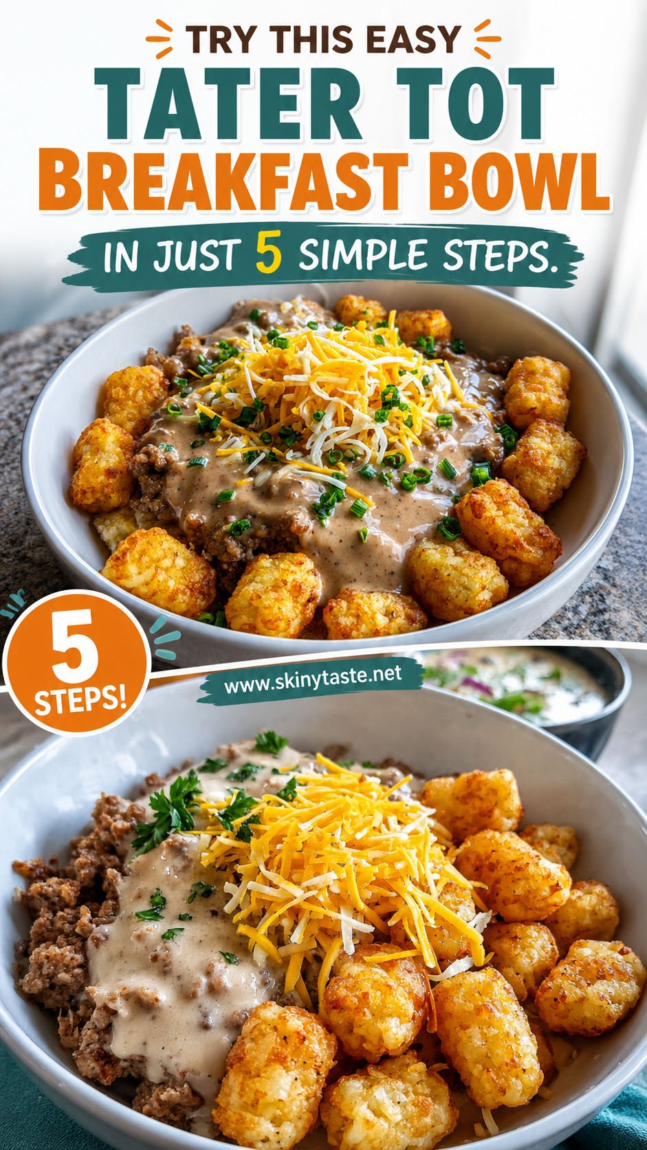 Tater Tot Breakfast Bowl with Gravy Easy 4 Servings Family Favorite 11 Tater Tot Breakfast Bowl with Gravy