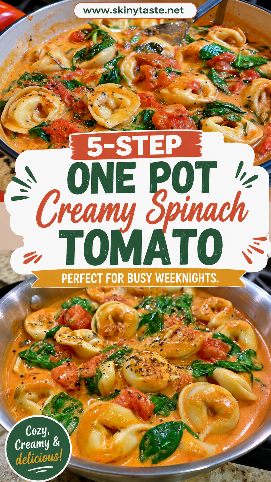 one pot creamy spinach tomato tortellini 